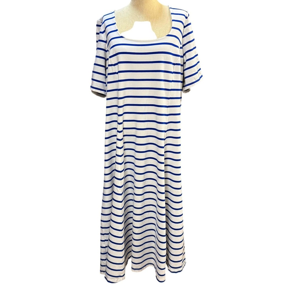 Lands' End 3X Striped Maxi Dress 100% Cotton Blue White Nautical Coastal Preppy